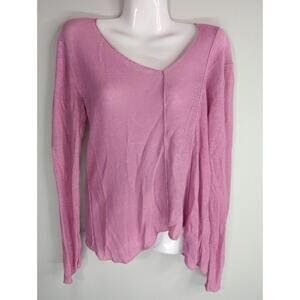 Eileen Fisher Pink Linen Asymmetrical Knit Top Pullover Woman's Small Coastal